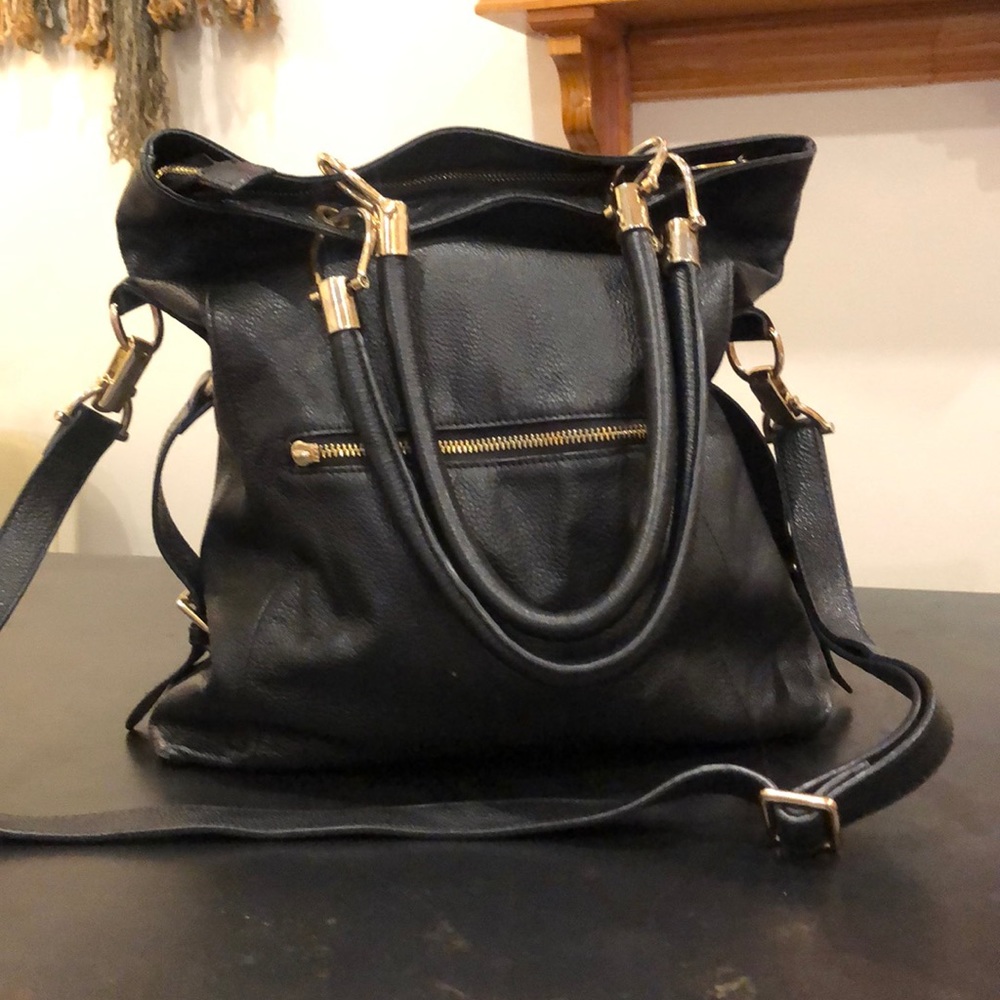 Black leather bag, over the shoulder & cross body